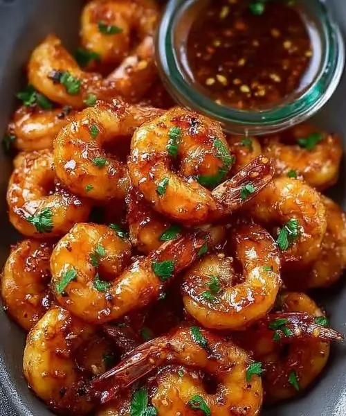 Honey garlic shrimp in a sticky sweet and savory sauce