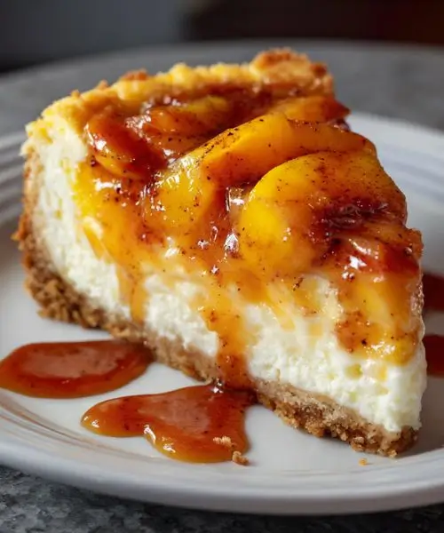 Caramel Peach Cheesecake Slice