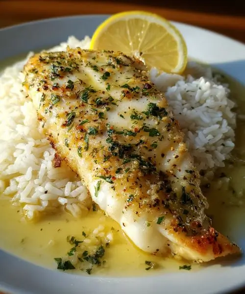Lemon Garlic Butter Fish with Rice