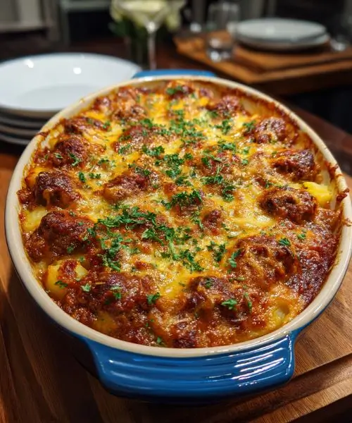 Cheesy Meatball Potato Casserole