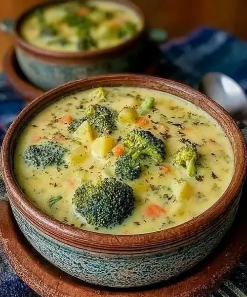 Creamy broccoli vegetable soup in a bowl