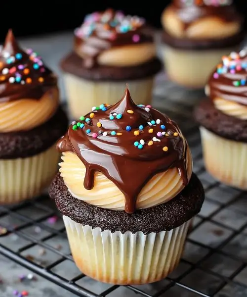 Chocolate Vanilla Ganache Cupcakes