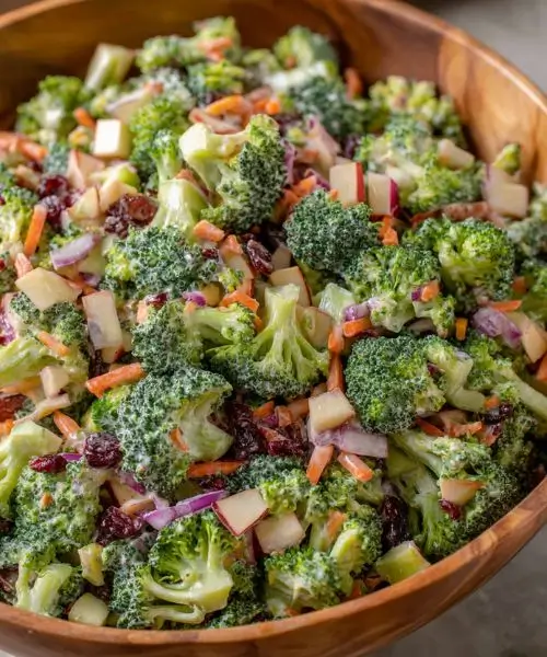 easy veggie broccoli salad with tomatoes and onion in bowl